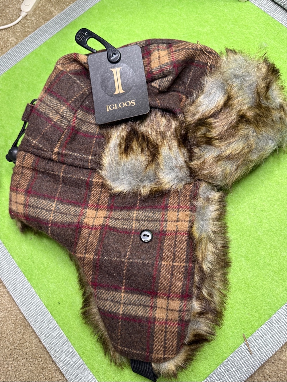 IGLOOS Brown Plaid Faux-Fur Trapper Hat